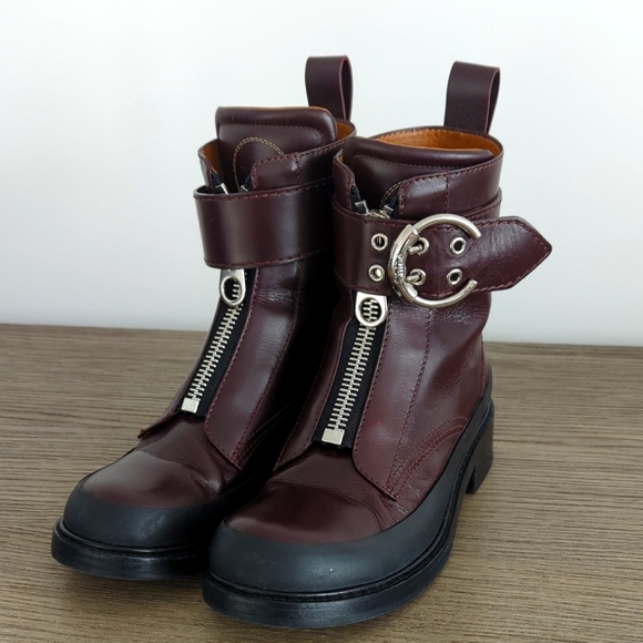Chloe Shoes - Chloe Women's Burgundy Leather Combat Boots 39.5